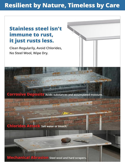 Atelicf NSF Stainless Steel Prep Table 24X48 inch, Flat Top & Casters | Mobile commercial-grade table for restaurants, kitchens, food trucks, breweries, bars, garages, and BBQ