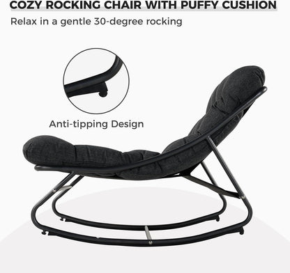 Grand patio Outdoor Rocking Chair, Padded Cushion Recliner Rocker for Front Porch Sunroom Patio Backyard, Comfy Lounge Rocking Chair for Napping Relaxing, Grey