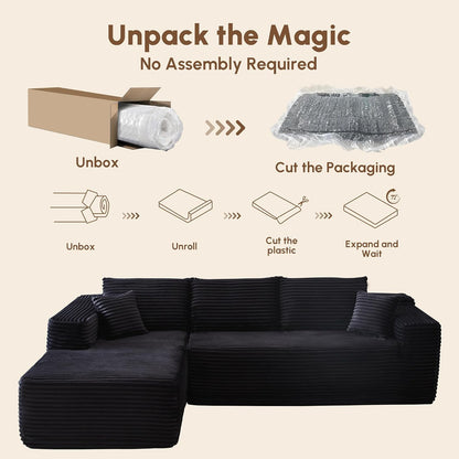 106" Cloud Sectional Couches for Living Room,L Shaped | Couch with Comfy Chaise,Modular Sofa with Deep Seat No Assembly Required,Black