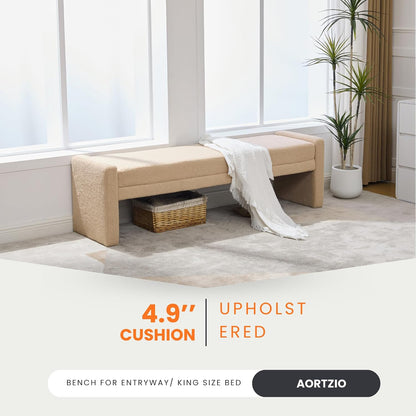 Shoe Bench for Entryway, 66.9''W Modern Boucle King Size End of Bed Bench for Bedroom, Cloakroom, Window, Wheat.