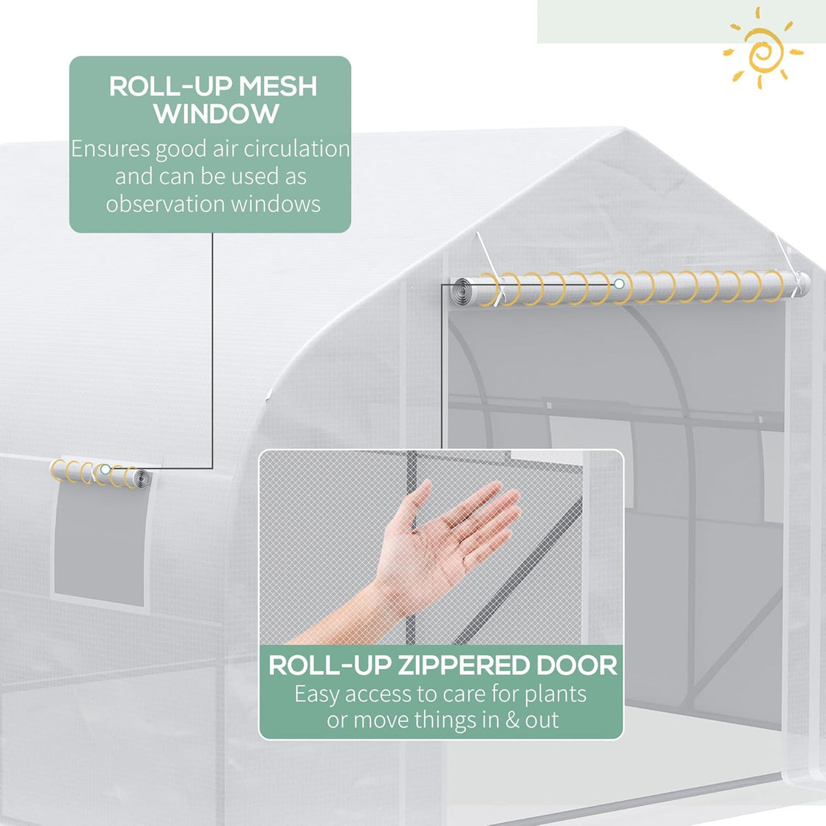 Outsunny 11.5' x 10' x 6.5' Walk-in Greenhouse, Tunnel Green House with Zippered Mesh Door and 6 Mesh Windows, Gardening Plant Hot House with Galvanized Steel Frame, White