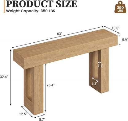63 Inch Long Console Table for Entryway, Farmhouse Sofa Table Behind Couch, Wooden Rectangular Design Entry Table Foyer Hallway Table for Living Room (Natural)