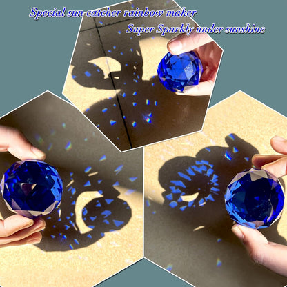 Gazing Ball Spiral Tail Wind Spinner with Sea Blue Crystal Orb, Wind Spinners Stabilizer with Hanging Swivel Hook, Sun Catcher Rainbow Maker Indoor & Outdoor Decoration Garden Gift 13" Height