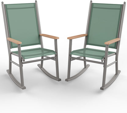 Shintenchi 2 Pcs Outdoor Rocking Chairs Set,Upgraded High Back Patio Rocking Chairs Set,Breathable Textilene Fabric Rocking Chair for Porch,Patio,Garden,Balcony(Green)