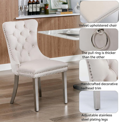 36" Luxury Silver Glass Dining Room Table Set for 4, 5-Piece Round Kitchen Dining Table Set with Cross Metal Legs and 4 Beige Velvet Upholstered Chairs, Glass Kitchen Table and Chairs Set