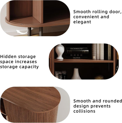 Buffet Sideboard Cabinet with Storage, 55" Fluted Cabinet with Sliding Door & Adjustable Shelf, Modern Accent Coffee Bar Console Table for Kitchen, Entryway, Walnut