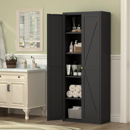 71" Tall Kitchen Pantry Storage Cabinet, Kitchen Storage Cabinet with Doors and 4 Adjustable Shelves, Metal Freestanding Cupboard for Garage Dining Room Living Room Bathroom, Black