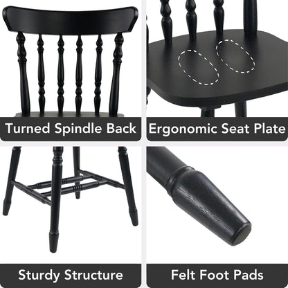 chairus Vintage Black Dining Chairs Set of 6, Farmhouse Windsor Wooden Dining Room Chairs with Turned Spindle Back & Legs, Traditional Colonial Armless Side Kitchen Chairs