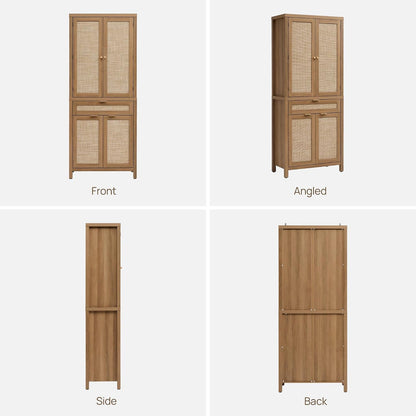 SICOTAS 72 inch Rattan Buffet Cabinet with Drawer, 4 Doors : Pantry Cabinet | 3 Pieces Tall Storage Cabinet, Farmhouse Boho Freestanding Cupboard Pantry with Storage for Living Room, Dining Room