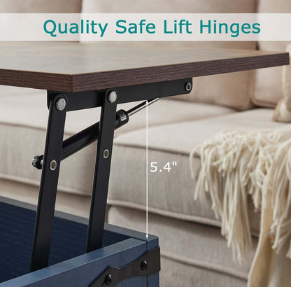 Farmhouse Coffee Table Set of 3, 1 Lift Top Coffee Table with Sliding Barn Doors and 2 End Tables with Charging Station, Living Room Table Set for Home Office, Blue