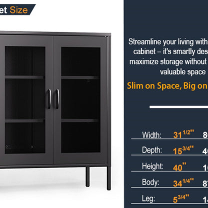 QINPTWUT 40" Industrial Storage Pantry, Kitchen Storage Cabinet with Mesh Door, 2 Adjustable Shelves, Freestanding for Kitchen, Dining Room,Bedroom, Workshop, Office, Garage (Black, 40")