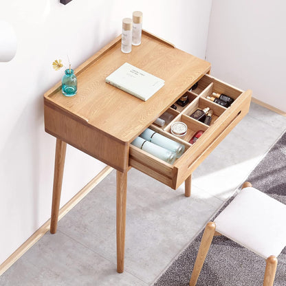 GDFStudio Solid Wood Bistro Dresser Table,Compact Storage Desk with Drawer,Easy Assembly Natural Wood Multi-Functional Table for Small Spaces,23.62" W Oak