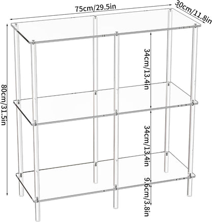 Acrylic Side Table Clear 3-Tier End Table for Living Room, Office, Hallway, Bedroom Small Bedside Table (8mm 31.7" high)