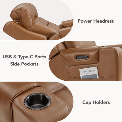 Watson & Whitely Genuine Leather Lay Flat Power Recliner Chair, Saddle