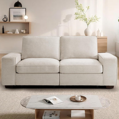TEKAMON 73" Loveseat Sofa with Seat Storage, 2-Seater Modular Sofa Couch for Living Room, Chenille Fabric, Solid Wood Frame, Spring Cushions, USB Charging, Removable Covers, Side Pockets, Beige