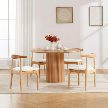ROCITY Wood Dining Chairs Set of 4 Fabric Kitchen Chairs with Linen Cushion and Barrel Backs Mid Century Modern Dining Room Chairs Natural Wood