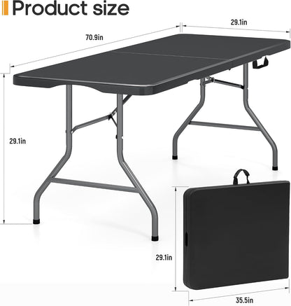 6ft Folding Table Heavy Duty 350 LBS Capacity Foldable Table with 18% Thicker HDPE Waterproof Top & Reinforced Steel Frame, Portable Fold-in-Half Table for Outdoor Indoor Party Wedding Camping