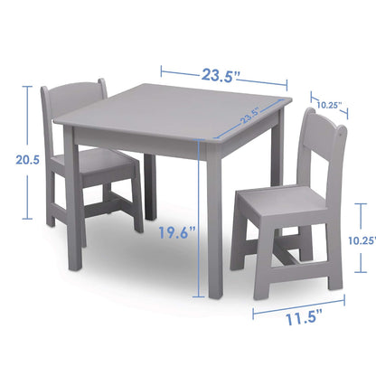 Delta Children MySize Toddler Bed, Grey + MySize Kids Wood Table and 2 Chair Set + MySize Deluxe Toy Box (Bundle)