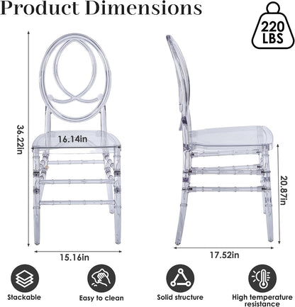 Clear Dining Chairs Set of 20, Stackable Plastic Kitchen Dining Room Chair, Modern Acrylic Ghost Chair, Crystal Chiavari Chairs High Back for Wedding Banquet Party Event Indoor(Oval)