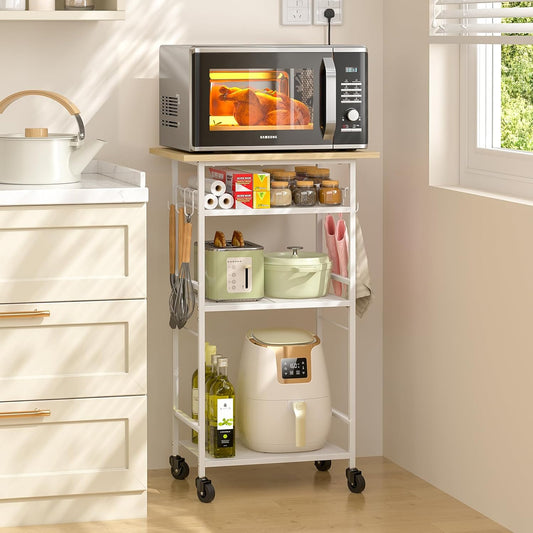 ThreeHio Rolling Kitchen Microwave Cart, 4 Tier Microwave Table Stand with Storage, Kitchen Storage Rack on Wheels, Coffee Station Cart Rack Shelf Organizer for Living Room Office, Balcony
