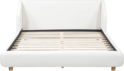 Merax Queen Size Upholstered Platform Bed Frame with Extra-Wide Wingback Headboard,Wood Legs,Sturdy Wooden Slats Low Profile for Bedroom