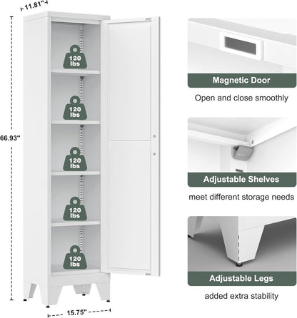 Washsemba 67''Farmhouse Metal Storage Cabinet with Barn Doors,Steel File Cabinet for Home Office,Kitchen Pantry 4 Adjustable Shelves,Freestanding Cupboard for Kitchen,HomeOffice(White)