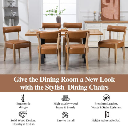 ZJhome Modern Dining Chairs Set of 8 Mid-Century Modern Faux Leather Upholstered Kitchen & Dining Room Chairs with Curved Back, Oversized Rounded Seat, Sturdy Wood Frame, Brown