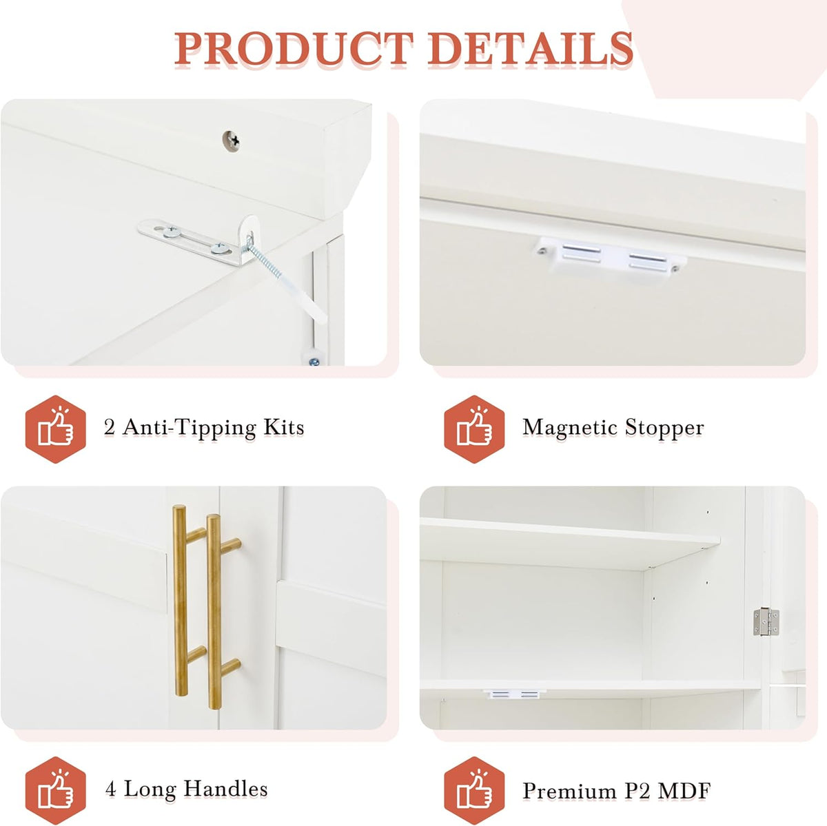 70.9" Tall Freestanding Kitchen Pantry Cabinet with 4 Doors, Large Wooden Kitchen Organizers Storage Cabinet with 8 Pull-Out Trays and 2 Door Shelves for Dining Room, White