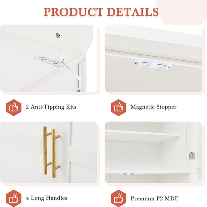 LUMISOL Kitchen Pantry Cabinet, 70.9" Tall Cupboard Storage Cabinet with Adjustable Shelves and Door Shelves, Freestanding Kitchen Hutch with 8 Pull-Out Trays for Dining Room Living Room, White
