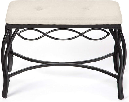 Mango Steam White Shoe Bench - Vanity Seat for Makeup Room, Dressing Stool, Entryway Bench - Powder Coated, Upholstered, Space Saving