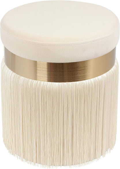 Tov Furniture Melody Tasseled Ottoman (Cream)