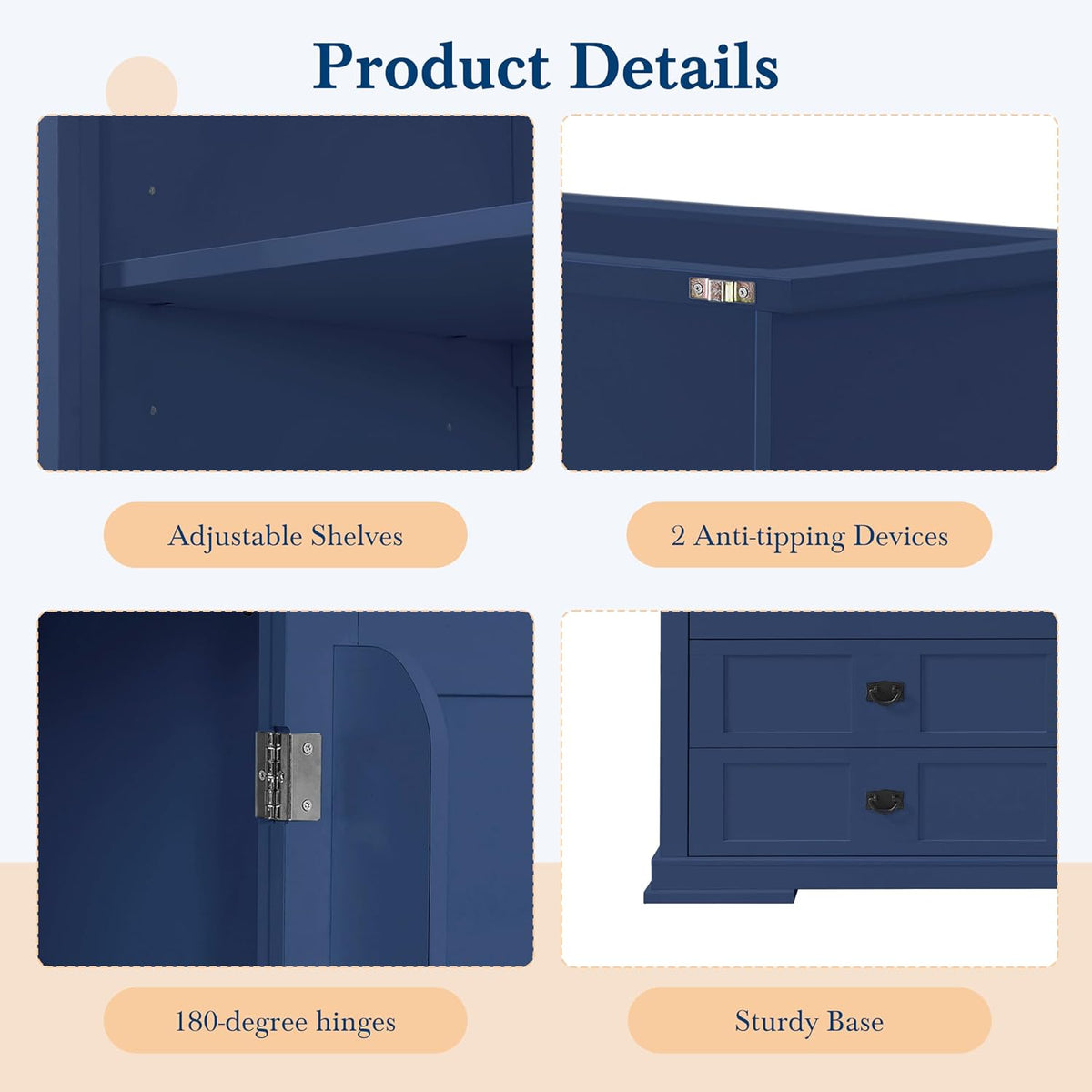 LUMISOL 78" Tall Kitchen Pantry Cabinet with Hutch and Drawers, Modern Kitchen Hutch with Door Shelf and Adjustable Shelves, Large Food Pantry Storage Cabinet for Kitchens,Dining Room, Blue