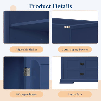 LUMISOL 78" Tall Kitchen Pantry Cabinet with Hutch and Drawers, Modern Kitchen Hutch with Door Shelf and Adjustable Shelves, Large Food Pantry Storage Cabinet for Kitchens,Dining Room, Blue