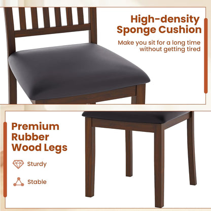 Giantex Wooden Dining Chairs Set of 4, Upholstered Kitchen Chairs w/Slat Back, Wear-Resistant PVC Leather, Rubber Wood Legs, Farmhouse Dining Side Chairs for Dining Room, Living Room, Espresso
