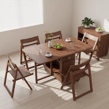 Extendable Drop Leaf Folding Dining Table with 2 Hidden Storage Drawers and 4 Wheels, No Assembly Required Space Saving Table for Small Spaces, Living Room & Kitchen (51.18 inch Table & 4 Chairs)