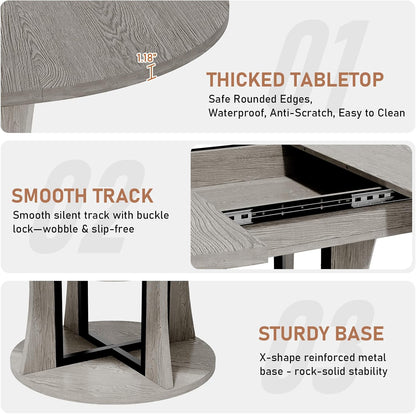 Extendable Round Dining Table for 4-6-8, 43.3-59in Expandable Kitchen Table with Storage Shelf, Space Saving Circle Oval Dining Table with Leaf for Kitchen, Dining Room, Gray