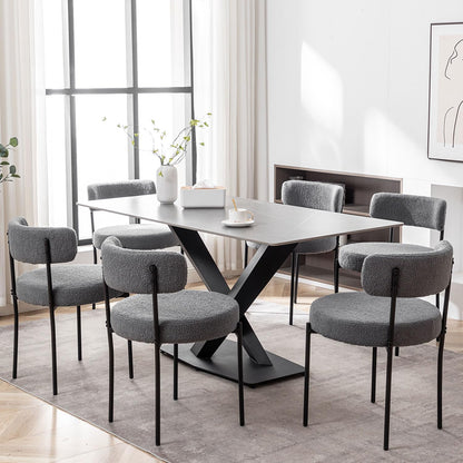Cinxzar Grey Boucle Dining Chairs Set of 6, Upholstered Dining Room Chairs with Black Metal Legs, Modern Dining Chair for Dining Room, Kitchen