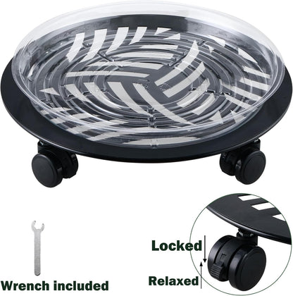 1 Packs Large Metal Plant Caddy with PU Wheels 13.6" Heavy-Duty Wrought Iron Rolling Plant Stands Indoor Outdoor Wheeled Plant Dolly Planter Mover Rollers Plant, Leaf Style