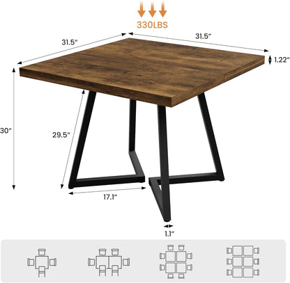Apicizon Square Kitchen Dining Table for 2, Small Ktichen Table with Metal Base, 31.5" Modern Dinner Table for Dining Room Apartment Restaurant, Rust Brown