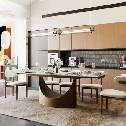 POVISON Extendable Dining Room Table 6-8, 71-95" Expandable Modern Dining Table for 6-10, Rectangular Glossy Pandora Sintered Stone Tabletop for Dining Room, Bronze Base (Dining Table Only)