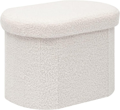 B FSOBEIIALEO Storage Ottoman for Dorm Room, Boucle Folding Storage Ottoman Foot Rest, 16.14 Inches Small Collapsible Ottoman Cube for Living Room White Cream