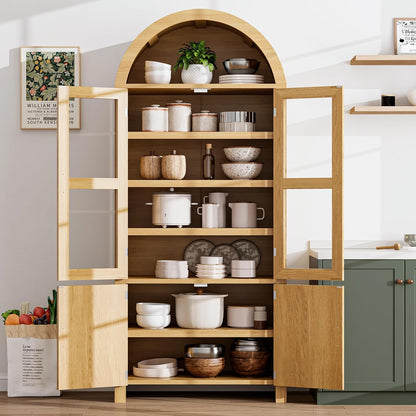 71" Tall Arched Kitchen Pantry, Modern Farmhouse Kitchens Storage Cabinets, Versatile Cupboard for Kitchen, Dining Room, Wood, 1 Pc