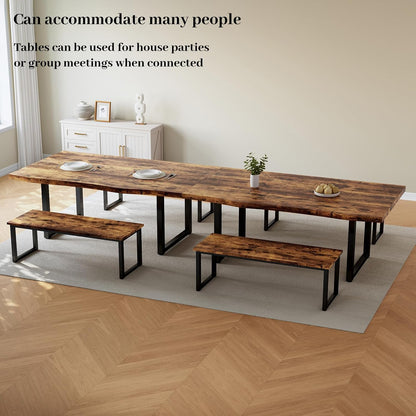 HIPIHOM 63" Dining Table with 2 Benches, Modern Kitchen Table and Chairs Set for 4, Thickened MDF Wooden Table for Kitchen, Dining Room, Office