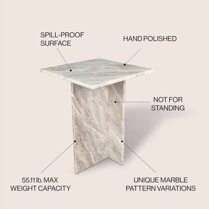 Eyely BTM1104A Thorne 18.5" Contemporary Natural Marble Handmade T-Shaped End Table, Side Table for Bedroom, Living Room, Gray/Beige