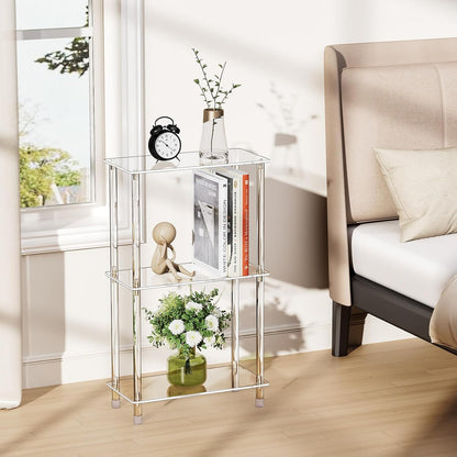 Clear Acrylic Narrow Side Table for Small Spaces, 15.75" L x 7.87" W x 26.7" H, 3 Tier Rectangle Slim End Table Nightstand, Small Mini Skinny Bedside Table for Bedroom, Bathroom, Living Room
