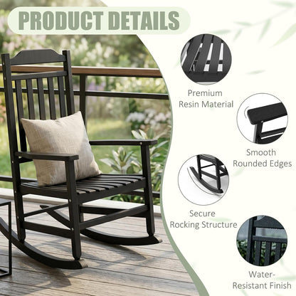 Outdoor Rocking Chairs Set of 2 with Outdoor Side Table, Oversized Ergonomic Front Porch Chairs Set of 2, Small Outdoor Table, All Weather Resistant Furniture for for Lawn, Garden, Patio, Deck