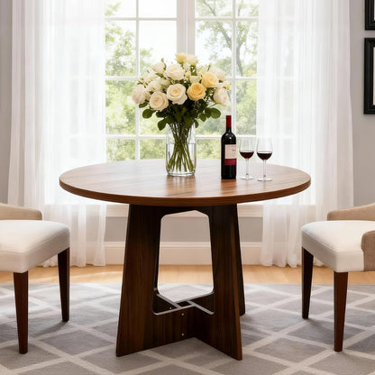 Round Dining Table for 4, 43.3" Kitchen Table for Dining Room, Circle Farmhouse Kitchen Table, Wood Dinner Table for Kitchen, Living Room, Apartment, Walnut Brown