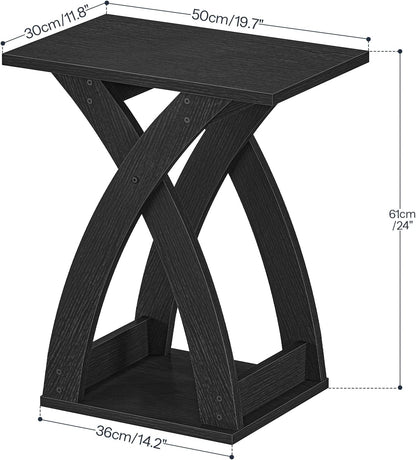 HOOBRO End Table Living Room, Narrow Side Table for Small Spaces, Black 3 Tier End Table with Storage Shelf, X-Design Slim Nightstand Bedside Table, Living Room, Bedroom, Black BK356BZ01N1