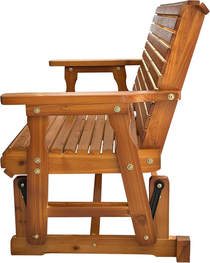 Fortune Candy Wooden Patio Glider with High Roll Back and Deep Contoured Seat, Solid Fir Wood, 2-Seater, Heavy Duty 800 LBS, 4 Ft. (Cedar Tone PU)