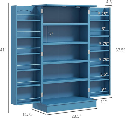 Storage Cabinet, 41" Kitchen Pantry with 12 Door Shelves and Adjustable Shelving, Double Doors, Blue